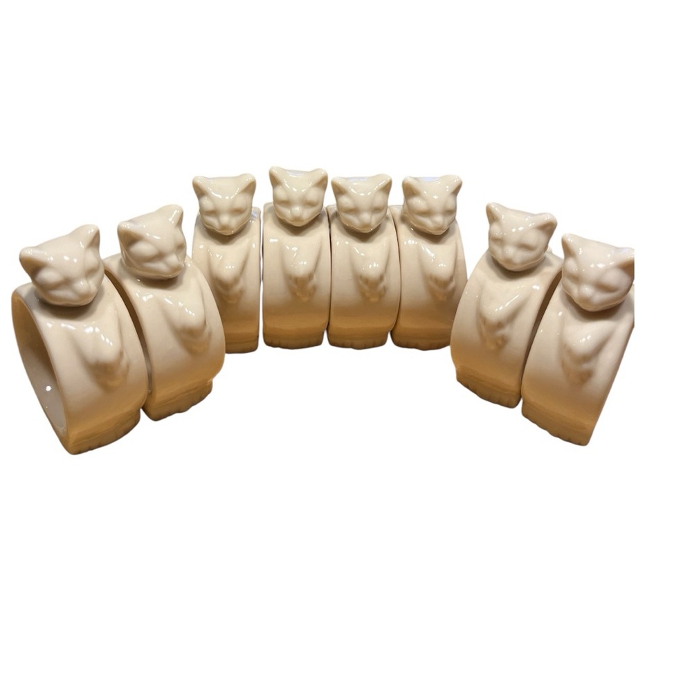 8 Cat Porcelain Napkin Rings – Cream Glazed Kitty Table Decor - Picture 6 of 6